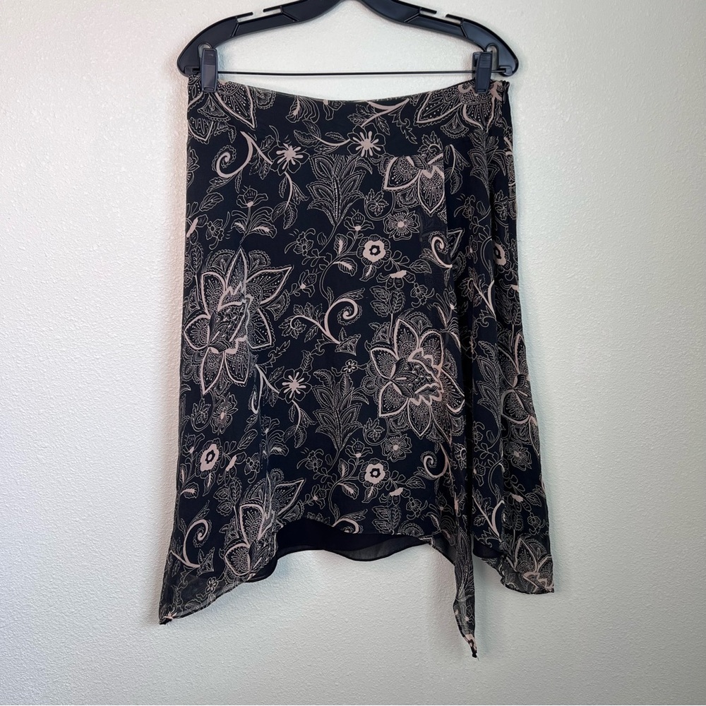 New York City Design Co. Size 12 Black Floral Print Silk Skirt